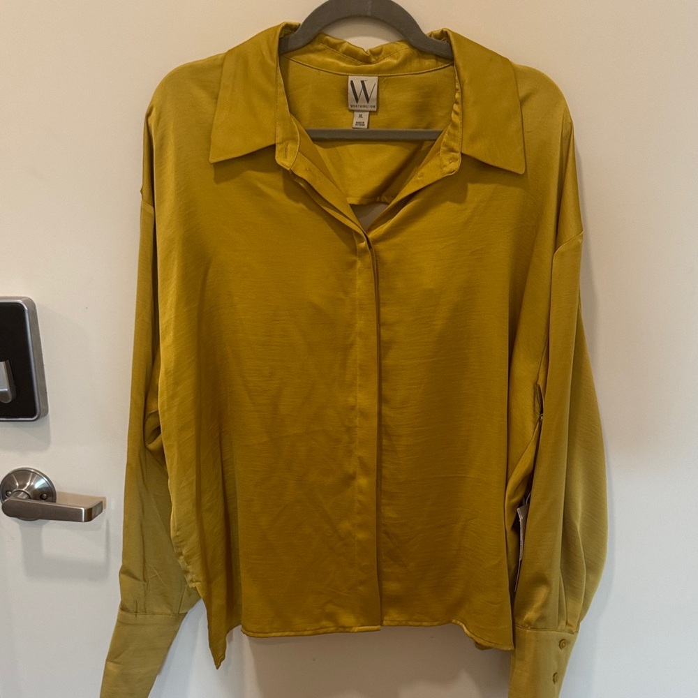 Worthington Silk Mustard Yellow Blouse Open Back